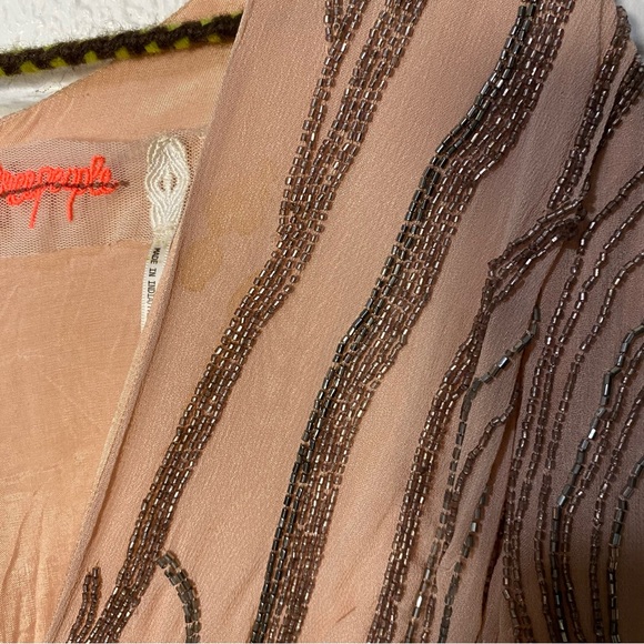 Free People Romper Plunge Beaded Pink Sparkle Women’s 6 Short Mini Dress Unique - Picture 11 of 16